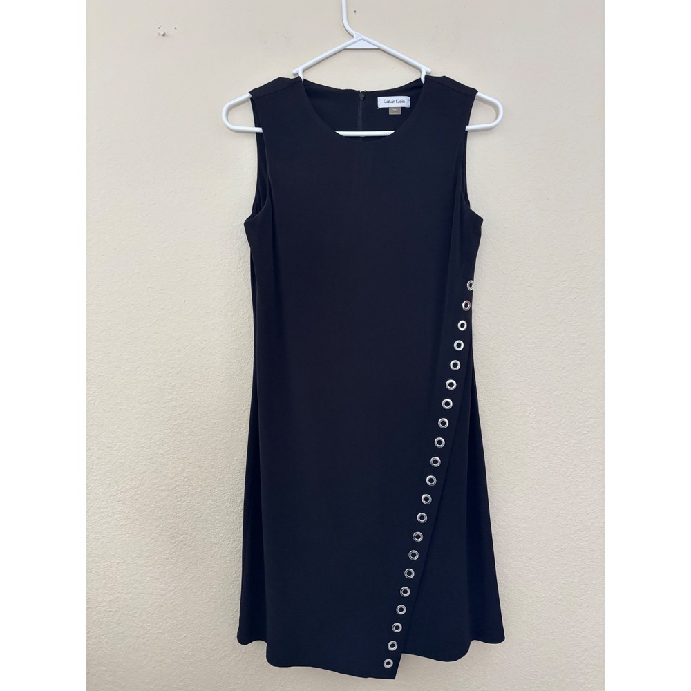 Calvin Klein Womens Black Sleeveless Grommet Side Slit Shift Dress Size 10 A997